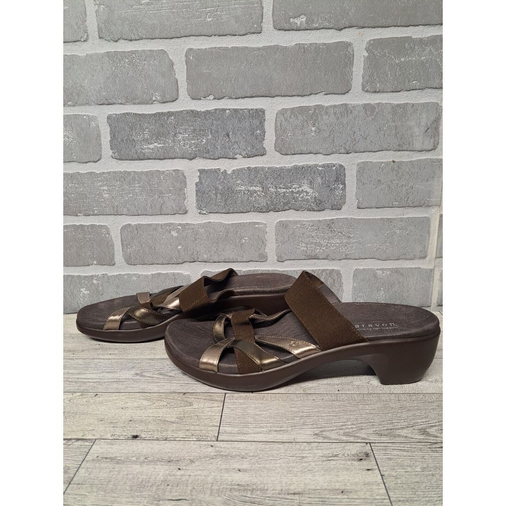 Aravon Womens Leather Upper Brown Metalic Strapply Slip On Sandals Size‎ 9AA